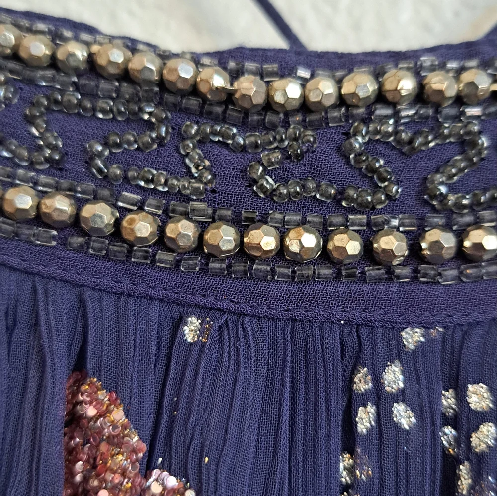 Free People Boho Strappy Beaded Glitter Open Back Maxi Dress Size XS